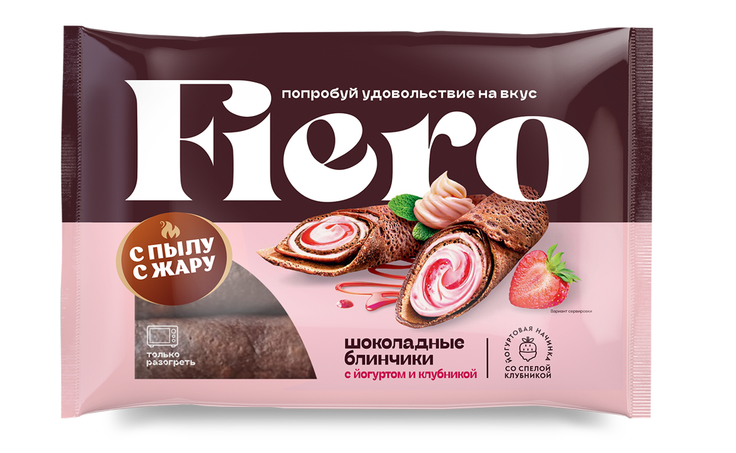 Шоколадные блинчики трубочки с йогуртом и клубникой FIERO, 220 гр