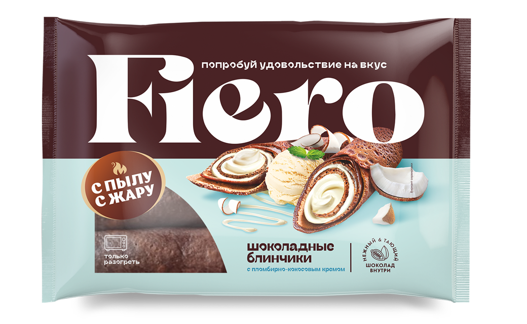 Шоколадные блинчики трубочки с пломбирно-кокосовым кремом FIERO, 220 гр