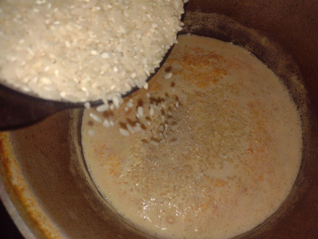 молочная рисовая каша на молоке с тыквой
